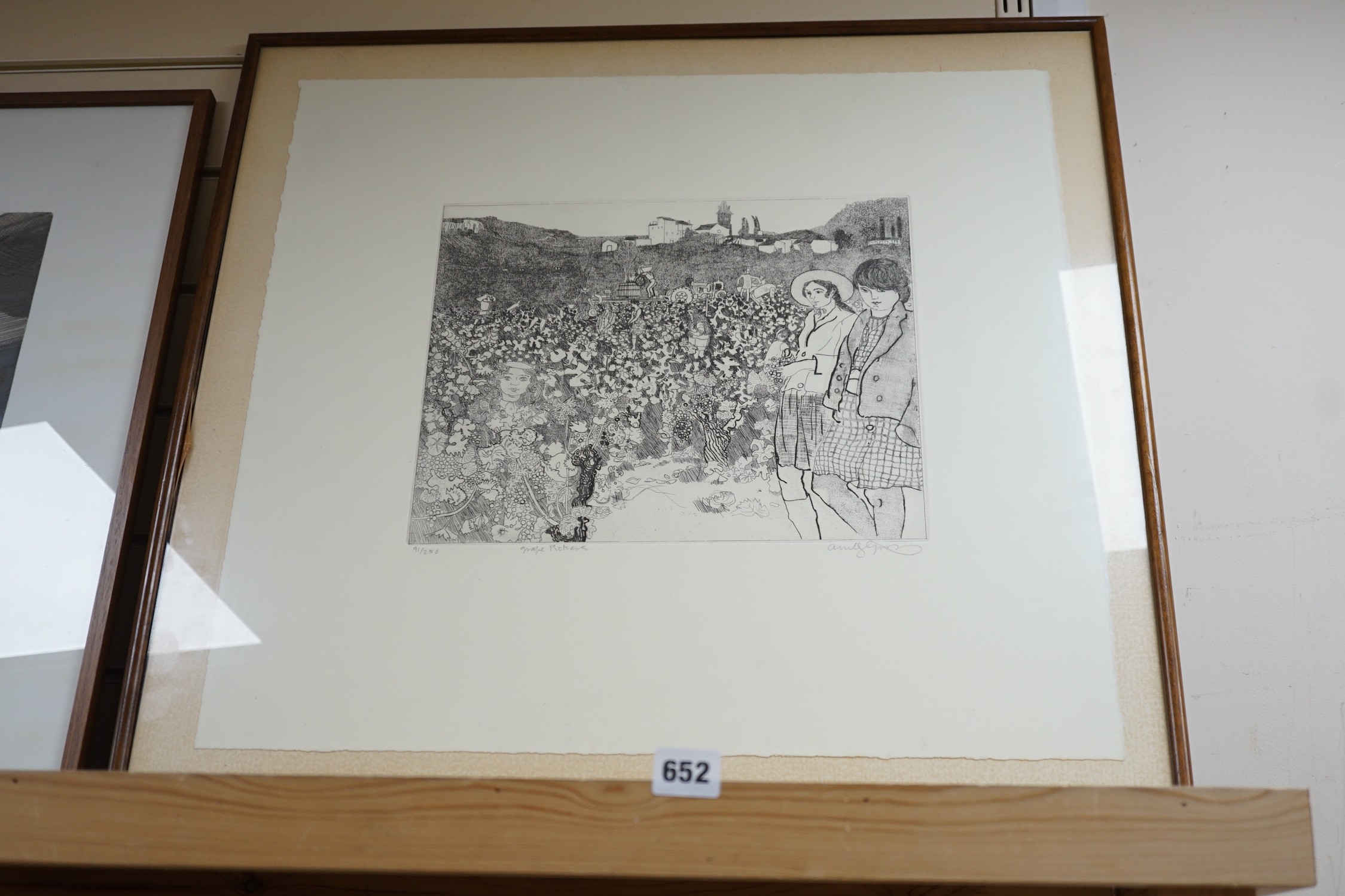 Anthony Gross (1905-1984), drypoint etching, 'Grape pickers', signed in pencil, 91/250, 28 x 35cm